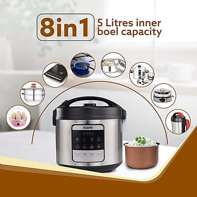 AGARO Royal Electric Rice Cooker, 5L Ceramic Coated Inner Bowl, Steam Basket, 6 Preset Cooking Function AGARO Royal Electric Rice Cooker, 5L Ceramic Coated Inner Bowl, Steam Basket, 6 Preset Cooking Function