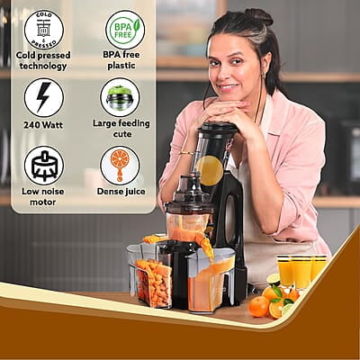 AGARO Royal Slow Juicer, Professional Cold Press Whole Slow Juicer, 240 Watts Power Motor, 120 Minutes Long Usage, 3 Strainers, All-in-1 Fruit & Vegetable Juicer, Black AGARO Royal Slow Juicer, Professional Cold Press Whole Slow Juicer, 240 Watts Power Motor, 120 Minutes Long Usage, 3 Strainers, All-in-1 Fruit & Vegetable Juicer, Black