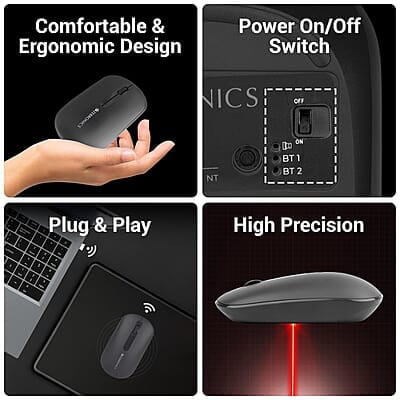 ZEBRONICS Pulse Wireless Mouse, Multi Connectivity, Dual Bluetooth, for Mac, Laptop, Computer, Tablet, 2.4GHz, 1200 DPI, Comfortable & Lightweight ZEBRONICS Pulse Wireless Mouse, Multi Connectivity, Dual Bluetooth, for Mac, Laptop, Computer, Tablet, 2.4GHz, 1200 DPI, Comfortable & Lightweight