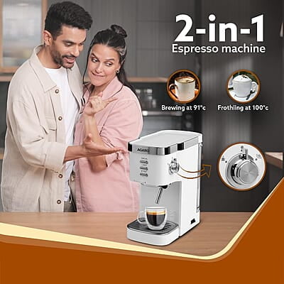 AGARO Regency Espresso Coffee Maker, Adjustable Pressure up to 20 Bars 1.2L Removable Water Tank, 1350W, White AGARO Regency Espresso Coffee Maker, Adjustable Pressure up to 20 Bars 1.2L Removable Water Tank, 1350W, White