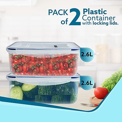 AGARO Airtight Container, Food Storage Container With Lid Rectangular Plastic Body, BPA Free, 2.6L, Pack of 2 AGARO Airtight Container, Food Storage Container With Lid Rectangular Plastic Body, BPA Free, 2.6L, Pack of 2