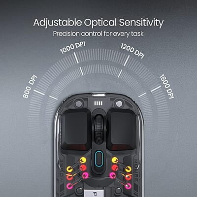 Portronics Toad 5 Transparent Bluetooth Mouse with 2.4 GHz & BT 5.3 Dual Wireless, Rechargeable, RGB Lights, Connect 3 Devices, Sleek Design for Laptop, Smartphone, Tablet Portronics Toad 5 Transparent Bluetooth Mouse with 2.4 GHz & BT 5.3 Dual Wireless, Rechargeable, RGB Lights, Connect 3 Devices, Sleek Design for Laptop, Smartphone, Tablet