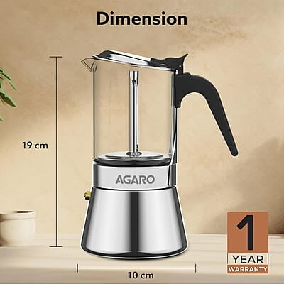 AGARO Imperial Moka Pot, Stovetop & Induction, Espresso Coffee, 240 Ml AGARO Imperial Moka Pot, Stovetop & Induction, Espresso Coffee, 240 Ml