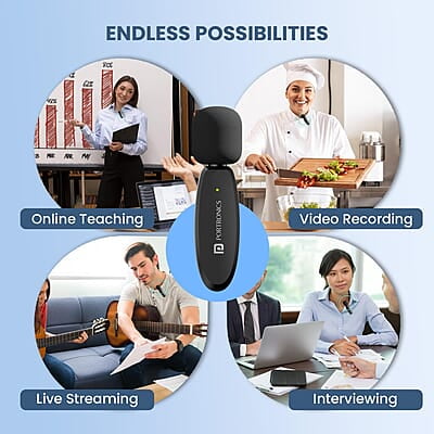 Portronics Dash 7 Omnidirectional 8 Pin Wireless Microphone, Noise Cancellation, Plug & Play, Lapel Wireless Mic Portronics Dash 7 Omnidirectional 8 Pin Wireless Microphone, Noise Cancellation, Plug & Play, Lapel Wireless Mic