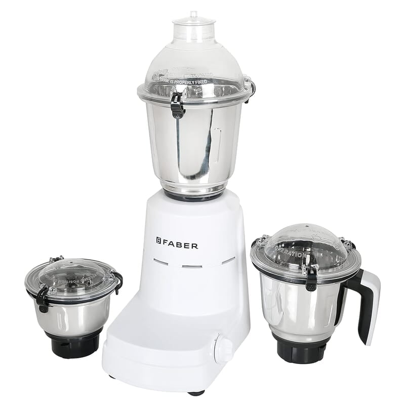 Faber Vogue 600W Blender Mixer Grinder, 3 SS Clip Lock Jars and Blades Copper Motor, up to 19000 RPM Speed