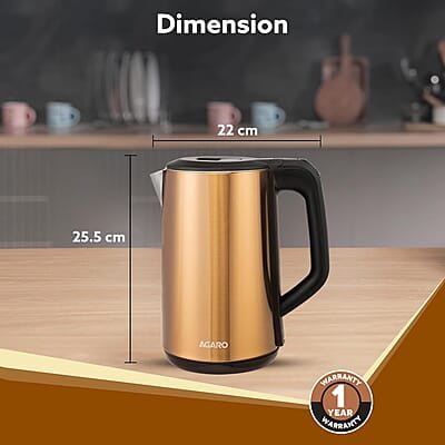 AGARO Insignia Electric Kettle, 1.8L, Double Layered Kettle, 100% Stainless Steel Inner Metallic Gold AGARO Insignia Electric Kettle, 1.8L, Double Layered Kettle, 100% Stainless Steel Inner Metallic Gold
