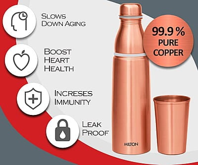 MILTON Copper Combo 1000 Water Bottle with in built glass cap, 890 ml, 1 Piece, Copper MILTON Copper Combo 1000 Water Bottle with in built glass cap, 890 ml, 1 Piece, Copper