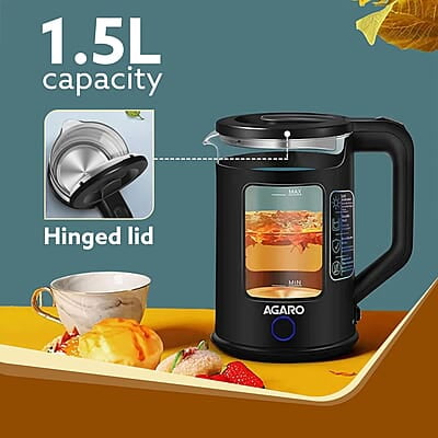AGARO Galaxy Electric Kettle with Keep Warm Function, BPA Free PP Plastic & Glass body AGARO Galaxy Electric Kettle with Keep Warm Function, BPA Free PP Plastic & Glass body
