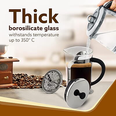 AGARO Classic French Press Coffee And Tea Maker, Borosilicate Glass Body With Sleeves, Glass Carafe, BPA Free Plastic Lid Strainer, 600Ml AGARO Classic French Press Coffee And Tea Maker, Borosilicate Glass Body With Sleeves, Glass Carafe, BPA Free Plastic Lid Strainer, 600Ml