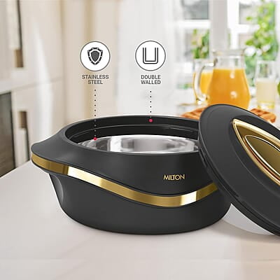 MILTON Pearl Inner Stainless Steel Jr. Casserole Set of 3 (455 ml, 860 ml, 1270 ml), Black MILTON Pearl Inner Stainless Steel Jr. Casserole Set of 3 (455 ml, 860 ml, 1270 ml), Black