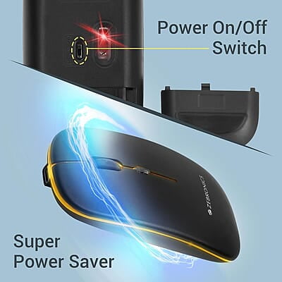 ZEBRONICS Newly Launched Blanc Slim Wireless Mouse with Rechargeable Battery, BT + 2.4GHz, 4 Buttons, 800/1200/1600 DPI, Silent Operation, Multicolor LED Lights ZEBRONICS Newly Launched Blanc Slim Wireless Mouse with Rechargeable Battery, BT + 2.4GHz, 4 Buttons, 800/1200/1600 DPI, Silent Operation, Multicolor LED Lights