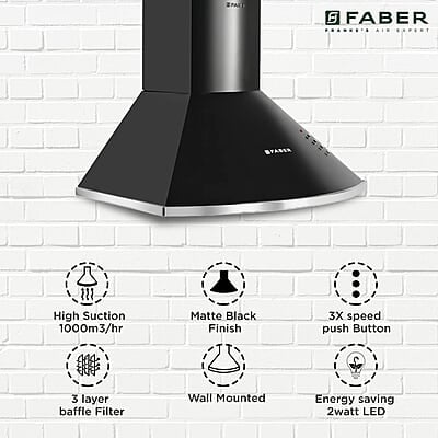 Faber 60 cm 1000 m³/HR Pyramid Kitchen Chimney 240 Watt (HOOD CLASS PRO PB BK LTW 60, Baffle Filters,Black) Faber 60 cm 1000 m³/HR Pyramid Kitchen Chimney 240 Watt (HOOD CLASS PRO PB BK LTW 60, Baffle Filters,Black)