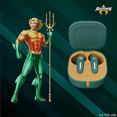Zebronics DC Aquaman Edition Sound Bomb 7 TWS Wireless in Ear Earbuds with 40H* Backup, Rapid Charge, 50ms Gaming Mode, ENC mic, Voice Assistant, Flash Connect, Splash Proof, BT v5.2 and Type C Zebronics DC Aquaman Edition Sound Bomb 7 TWS Wireless in Ear Earbuds with 40H* Backup, Rapid Charge, 50ms Gaming Mode, ENC mic, Voice Assistant, Flash Connect, Splash Proof, BT v5.2 and Type C