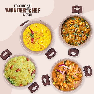 Wonderchef Duralife Die-cast 24 cm Kadhai with lid 5 Layer 2.5 litres Ivory