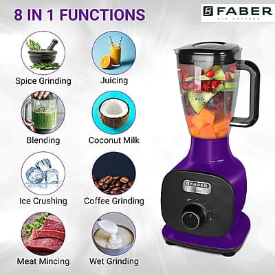 Faber 1000W Juicer Mixer Grinder with 3 Stainless Steel Jar+ 1 Fruit Filter FMG Candy Purple Faber 1000W Juicer Mixer Grinder with 3 Stainless Steel Jar+ 1 Fruit Filter FMG Candy Purple