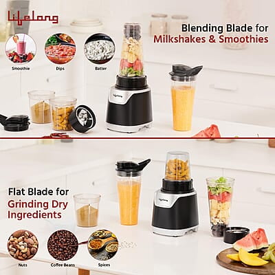 Lifelong 700 Watts Nutri Blender for Smoothie and Juices - 4 Bullet Jars 700 & 500ml - 100% Copper Motor Lifelong 700 Watts Nutri Blender for Smoothie and Juices - 4 Bullet Jars 700 & 500ml - 100% Copper Motor