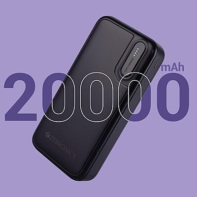 ZEBRONICS MB20000R2 Power Bank, 20000 mAh, 10W Output, Dual USB Output, Type C & Micro USB Input, Built in Protections, LED Indicator ZEBRONICS MB20000R2 Power Bank, 20000 mAh, 10W Output, Dual USB Output, Type C & Micro USB Input, Built in Protections, LED Indicator