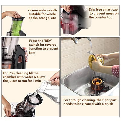 AGARO Royal Slow Juicer, Professional Cold Press Whole Slow Juicer, 240 Watts Power Motor, 120 Minutes Long Usage, 3 Strainers, All-in-1 Fruit & Vegetable Juicer, Black AGARO Royal Slow Juicer, Professional Cold Press Whole Slow Juicer, 240 Watts Power Motor, 120 Minutes Long Usage, 3 Strainers, All-in-1 Fruit & Vegetable Juicer, Black