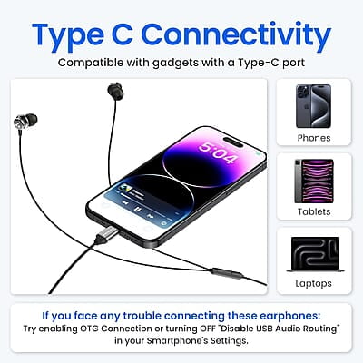 Ambrane Type C Wired Earphones with in-line Mic for Clear Calling, 1.2M Cable, 10mm Dynamic Drivers for BoostedBass, Control Buttons for iPhone 15, Samsung & Type C Devices Stringz 04 Ambrane Type C Wired Earphones with in-line Mic for Clear Calling, 1.2M Cable, 10mm Dynamic Drivers for BoostedBass, Control Buttons for iPhone 15, Samsung & Type C Devices Stringz 04