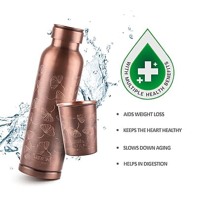 MILTON Copper Elegante Gift Set (1- Bottle, 940 ml and 2-Tumbler, 290 ml Each), Copper Petals