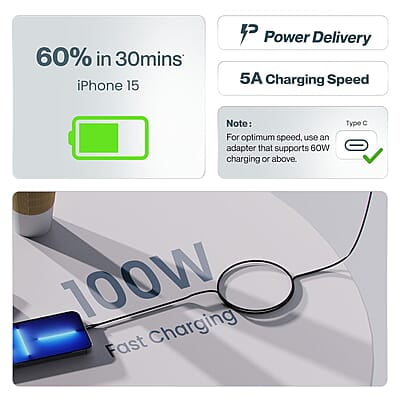 Ambrane 100W Type-C To Type-C Fast Charging Cable Compatible With iPhone 15,Samsung,Oneplus,Google Pixel,Laptop,Macbook&Type C Devices,480Mbps Data Sync,Braided Cable,1.5M Length(Abcc-100 Ambrane 100W Type-C To Type-C Fast Charging Cable Compatible With iPhone 15,Samsung,Oneplus,Google Pixel,Laptop,Macbook&Type C Devices,480Mbps Data Sync,Braided Cable,1.5M Length(Abcc-100