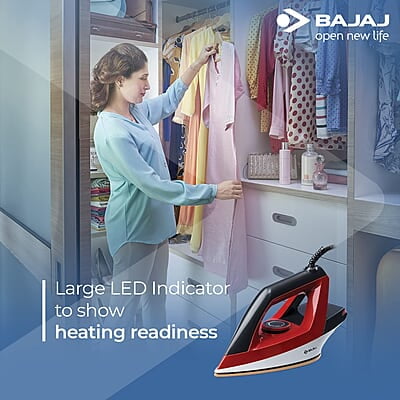 Bajaj Splendora 1100 Watts Dry Iron, Red & Black Bajaj Splendora 1100 Watts Dry Iron, Red & Black