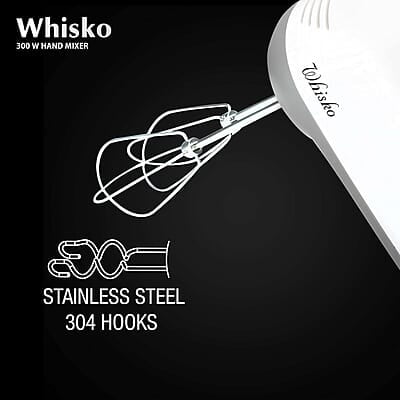 Havells Whisko 300 watt Hand Mixer with Single Eject Button, 5 Speed Turbo Function, Stainless Steel Hooks Havells Whisko 300 watt Hand Mixer with Single Eject Button, 5 Speed Turbo Function, Stainless Steel Hooks