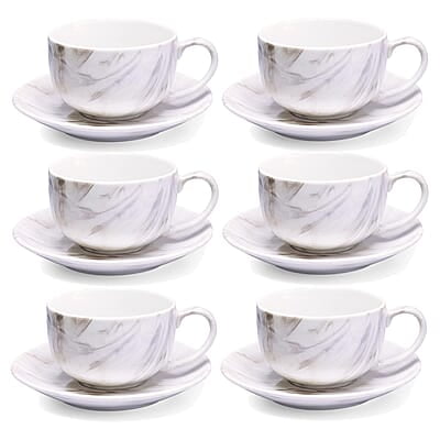 Treo by Milton Marble Cup and Saucer Set of 12, Marble Brown Treo by Milton Marble Cup and Saucer Set of 12, Marble Brown