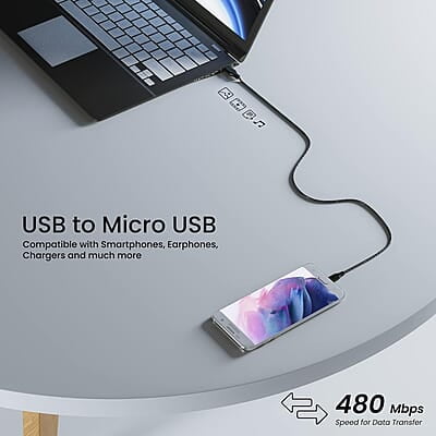 Ambrane Unbreakable 60W / 3A Fast Charging 1.5m Braided Micro USB Cable for Smartphones, Tablets, Laptops & other Micro USB devices, 480Mbps Data Sync, Quick Charge 3.0 (RCM15 Ambrane Unbreakable 60W / 3A Fast Charging 1.5m Braided Micro USB Cable for Smartphones, Tablets, Laptops & other Micro USB devices, 480Mbps Data Sync, Quick Charge 3.0 (RCM15