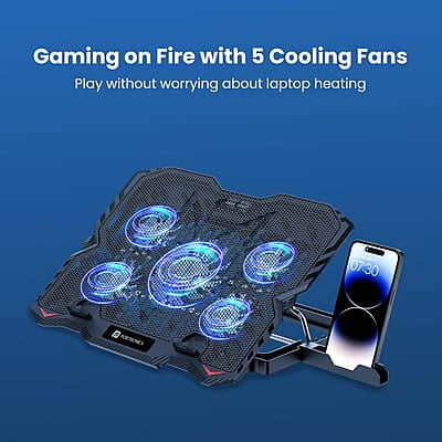 Portronics My Buddy Air 3 Laptop Cooling Pad with 5 Cooling Fans, Multi-Level Height Adjustable, Mobile Holder