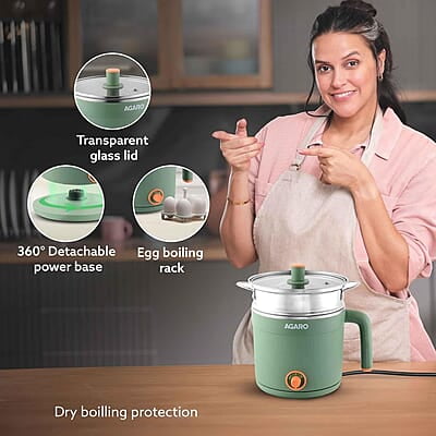 AGARO Regency Multi Cook Kettle With Steamer, 1.2L Inner Pot, Double Layered Body, Variable Temperature Settings