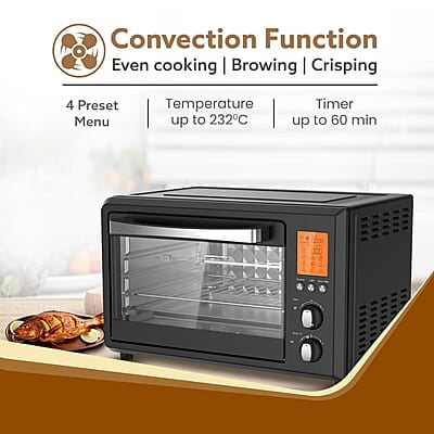 Agaro Imperial Digital Oven Toaster Griller, 28 Litres, 10 Preset Cooking Function, Convection Function, Motorized Rotisserie, Backlit Lcd Display, Black - 1500 Watts Agaro Imperial Digital Oven Toaster Griller, 28 Litres, 10 Preset Cooking Function, Convection Function, Motorized Rotisserie, Backlit Lcd Display, Black - 1500 Watts