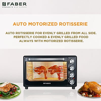 Faber 34 liter (DG) 1600 Watts OTG Bake, Toast, Roast, Grill 6 Functions, Upper & Lower Heating, Rotisserie, 360 Convection