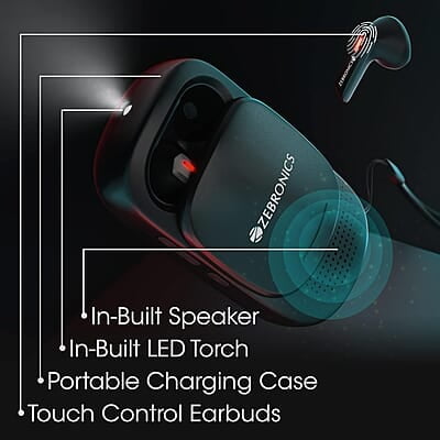 ZEBRONICS Sound Bomb X1 3-in-1 Wireless Bluetooth v5.0 In Ear Earbuds + Speaker Combo with 30 Hour Backup, Built-in LED Torch, Call Function, Voice Asst, Type C and Splash Proof Portable Design ZEBRONICS Sound Bomb X1 3-in-1 Wireless Bluetooth v5.0 In Ear Earbuds + Speaker Combo with 30 Hour Backup, Built-in LED Torch, Call Function, Voice Asst, Type C and Splash Proof Portable Design