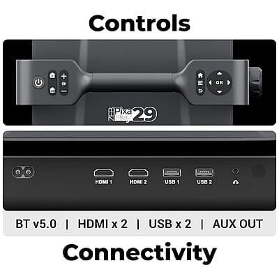ZEBRONICS PIXAPLAY 29, Smart Projector, 6500 Lumens, Dolby Audio, 4K Support, 200 Inch Screen Size, Supports Bluetooth, HDMI, USB, WiFi, 1080p Native, Auto Focus, Keystone, APP Support, Miracast ZEBRONICS PIXAPLAY 29, Smart Projector, 6500 Lumens, Dolby Audio, 4K Support, 200 Inch Screen Size, Supports Bluetooth, HDMI, USB, WiFi, 1080p Native, Auto Focus, Keystone, APP Support, Miracast