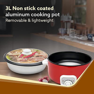 AGARO Regal Electric Multi Cooking Pot, 3L, 1200W, Steamer, Fryer, Aluminium Pot, Glass Lid AGARO Regal Electric Multi Cooking Pot, 3L, 1200W, Steamer, Fryer, Aluminium Pot, Glass Lid