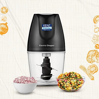 KENT Electric Chopper-B for Kitchen 250 Watt | Chop, Mince, Puree, Whisk, 400 ml Capacity | Stainless Steel Double Chopping Blades | Transparent Chopping Bowl | Anti-Skid | One Touch Operation | Black KENT Electric Chopper-B for Kitchen 250 Watt | Chop, Mince, Puree, Whisk, 400 ml Capacity | Stainless Steel Double Chopping Blades | Transparent Chopping Bowl | Anti-Skid | One Touch Operation | Black