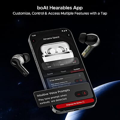 boAt Nirvana Space Truly Wireless in-Ear w/ 360º Spatial Audio, ANC Up to 32dB, 100hrs Playback, 4 Mics with AI-ENx™, Adaptive EQ, in-Ear Detection, DLC Drivers & Fast Pair boAt Nirvana Space Truly Wireless in-Ear w/ 360º Spatial Audio, ANC Up to 32dB, 100hrs Playback, 4 Mics with AI-ENx™, Adaptive EQ, in-Ear Detection, DLC Drivers & Fast Pair