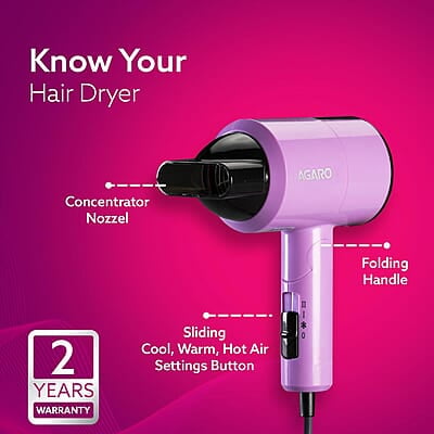 AGARO HD-1211 Hair Dryer 1100 Watts, 2 Heat Speed and Cool Mode AGARO HD-1211 Hair Dryer 1100 Watts, 2 Heat Speed and Cool Mode