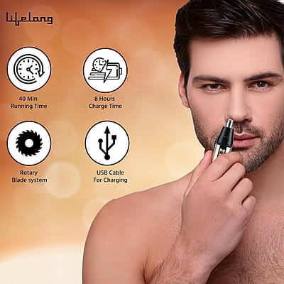 Lifelong Rechargeable Nose and Ear Trimmer; 40 minutes Runtime and Washable For Men, Woman Ear Hair Trimmer