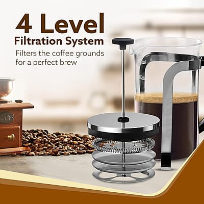 AGARO Classic French Press Coffee And Tea Maker, Borosilicate Glass Body With Sleeves, Glass Carafe, BPA Free Plastic Lid Strainer, 600Ml AGARO Classic French Press Coffee And Tea Maker, Borosilicate Glass Body With Sleeves, Glass Carafe, BPA Free Plastic Lid Strainer, 600Ml