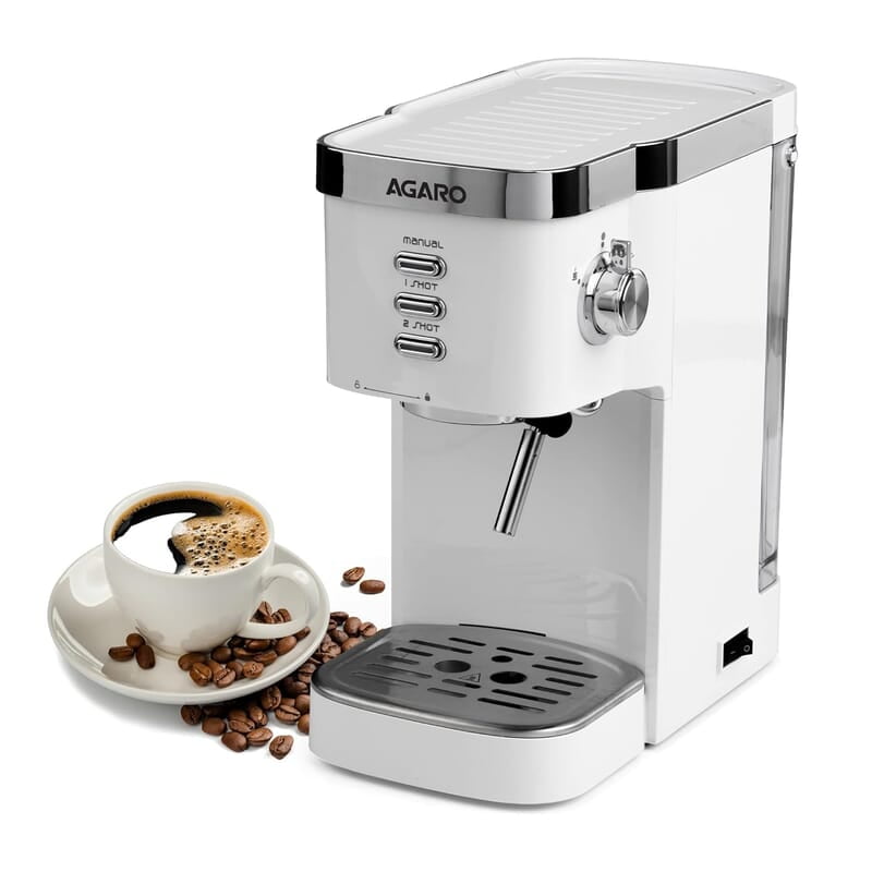 AGARO Regency Espresso Coffee Maker, Adjustable Pressure up to 20 Bars 1.2L Removable Water Tank, 1350W, White AGARO Regency Espresso Coffee Maker, Adjustable Pressure up to 20 Bars 1.2L Removable Water Tank, 1350W, White