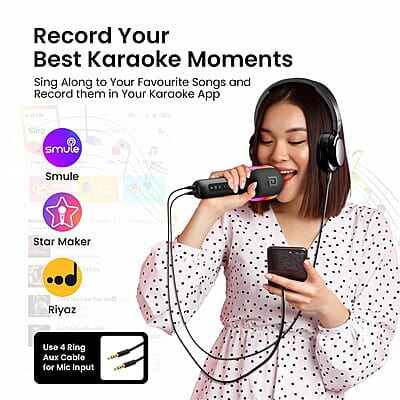 Portronics Dash 2 Wireless Bluetooth Karaoke Mic with 10W Speaker,Upto 10 Hour Playtime