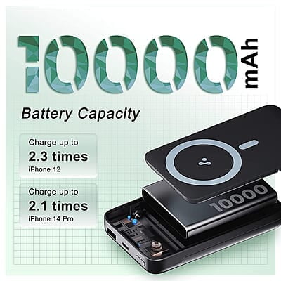 Ambrane 10000mAh Magnetic Wireless Power Bank with Stand, 15W Wireless Fast Charging, Compact 22.5W PD Wired Charger, Compatible with iPhone 12/13/14/15 & Other Wireless Devices Ambrane 10000mAh Magnetic Wireless Power Bank with Stand, 15W Wireless Fast Charging, Compact 22.5W PD Wired Charger, Compatible with iPhone 12/13/14/15 & Other Wireless Devices