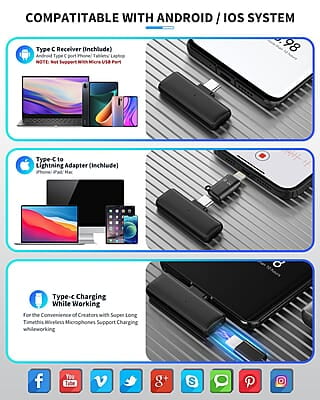 GRENARO Wireless Microphone, S13 Pro Digital Display Charging Case - Wireless Mic for YouTube, 98FT Range 30H Battery Life Lapel Mic for Android/iPhone-3 Level Noise Reduction