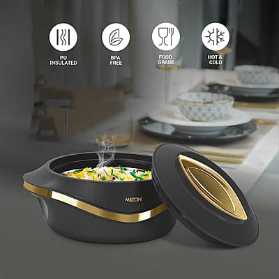 MILTON Pearl Inner Stainless Steel Jr. Casserole Set of 3 (455 ml, 860 ml, 1270 ml), Black MILTON Pearl Inner Stainless Steel Jr. Casserole Set of 3 (455 ml, 860 ml, 1270 ml), Black
