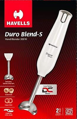 Havells Duro Blend - S Low Noise 300 watt Hand Blender with Detachable Stainless Steel White Havells Duro Blend - S Low Noise 300 watt Hand Blender with Detachable Stainless Steel White