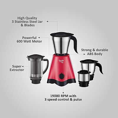 Preethi Crown Plus MG-258 Mixer Grinder, 600 Watt, White/Purple, 4 Jars - Super Extractor Juicer Jar Preethi Crown Plus MG-258 Mixer Grinder, 600 Watt, White/Purple, 4 Jars - Super Extractor Juicer Jar