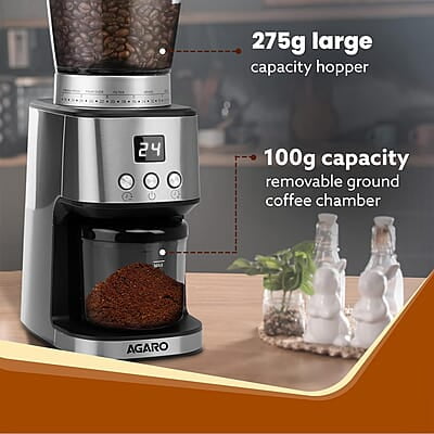 AGARO Supreme Coffee Grinder, Conical Burr Grinder, 31 Grinding Settings, Pulse Mode, Adjustable Digital Timer AGARO Supreme Coffee Grinder, Conical Burr Grinder, 31 Grinding Settings, Pulse Mode, Adjustable Digital Timer