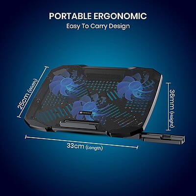 Portronics My Buddy Air 4 Laptop Cooling Pad with Triple Cooling Fans, Multi-Level Height Adjustable, Mobile Holder
